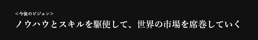 ＜今後のビジョン＞ ノウハウとスキルを駆使して、世界の市場を席巻していく
