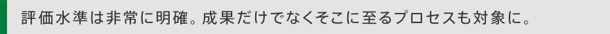 評価水準は非常に明確。成果だけでなくそこに至るプロセスも対象に。